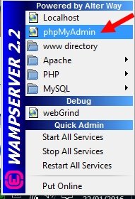 captura de panel de control de WampServer