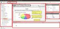Captura depantala de la interfaz de la herramienta iReport en la que se remarcan con cuadros de color rojo las zonas en las que se divide.