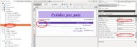 Se aprecia el inspector de informe, el diseño y la hoja de propiedades. En el inspector de informes aparece una variable llamada Nlinea rodeada de rojo, en el diseño se destaca una etiqueta de nombre Nlinea y un campo de texto con $V{NLinea} rodeados de rojo y en la hoja de propiedades se destaca la propiedad Variable class que es java.lang.integer,  y la propiedad Variable Expression, que es $V{REPORT_COUNT}, también con círculos rojos.