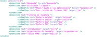 Captura de pantalla del contenido del fichero índice de un sistema de ayuda generado por JavaHelp. 