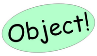 Palabra 'Object!' encerrada en un óvalo verde claro.