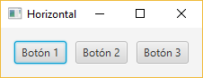 Aplicación con tres botones en línea horizontal.