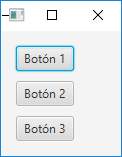 Aplicación con tres botones en línea vertical.