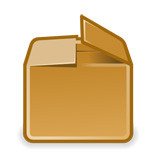 Una caja de cartón con una solapa abierta y la otra cerrada.